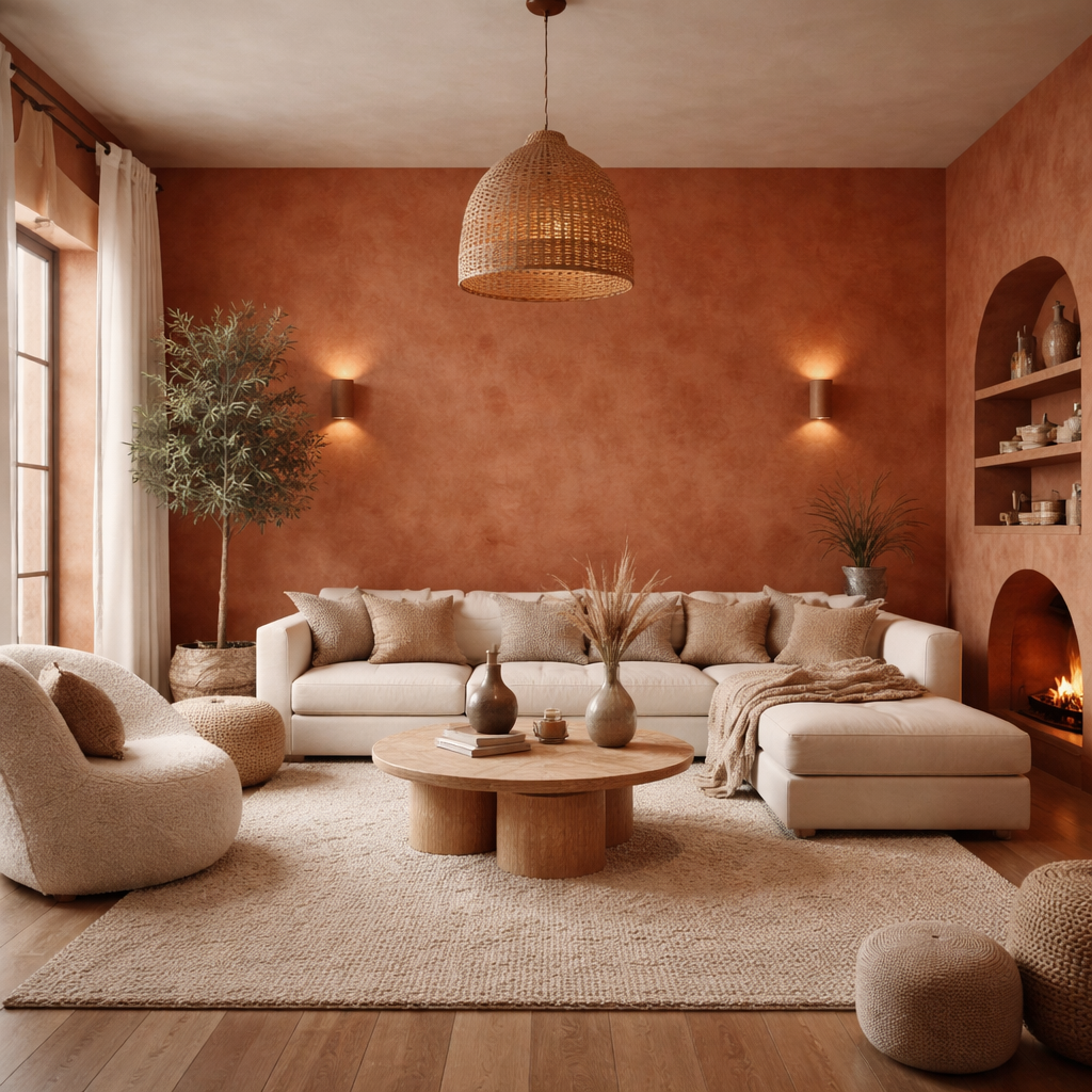 Salon en terracotta avec enduit tadelakt